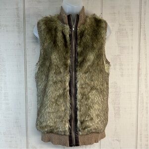 Cynthia Rowley‎ Faux Fur Vest Womens M Full Zip Brown Outdoors Baddie Boho Chic